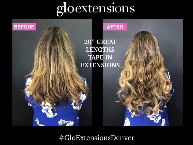 20 in Great Lengths tape in hair extensions glo extensions denver