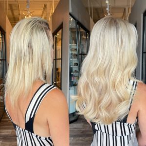 14 in blonde great lengths hair extensions by Heather at Glo Extensions Denver