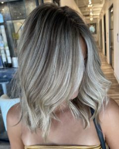 foilayage shadow root blonde hair color glo extensions denver