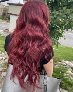 red hair color with 21 hairtalk tape in extensions glo extensions denver