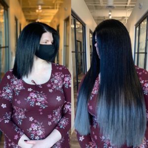 black to silver ombre with great lengths hair extensions by Glo Salon