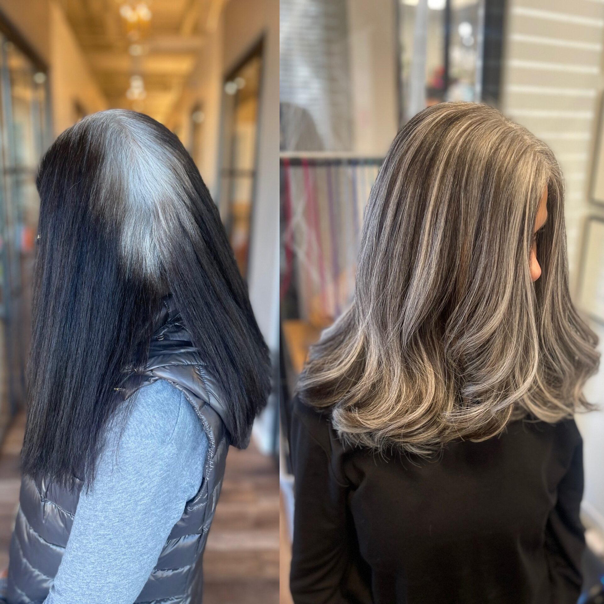 grey hair transitioning with hair extensions denver