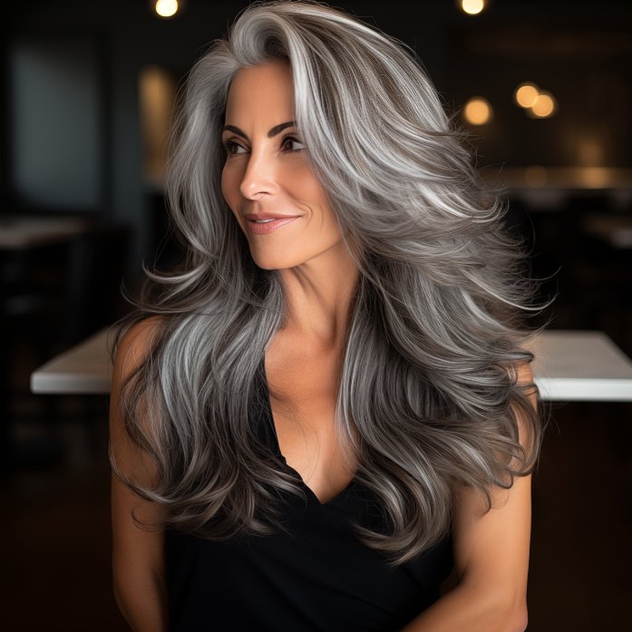 silver fox hair color grey hair transitioning denver