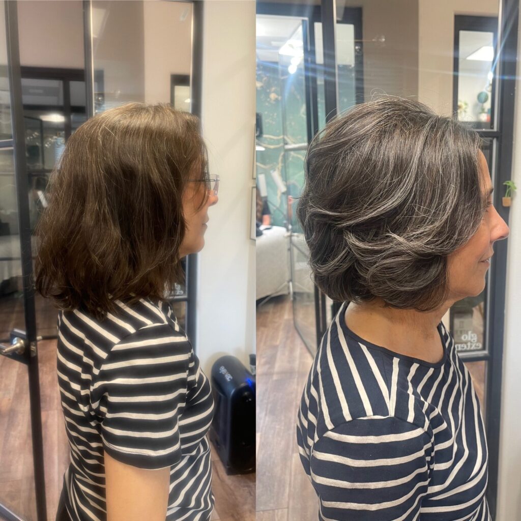salt and pepper transformation grey hair blending denver