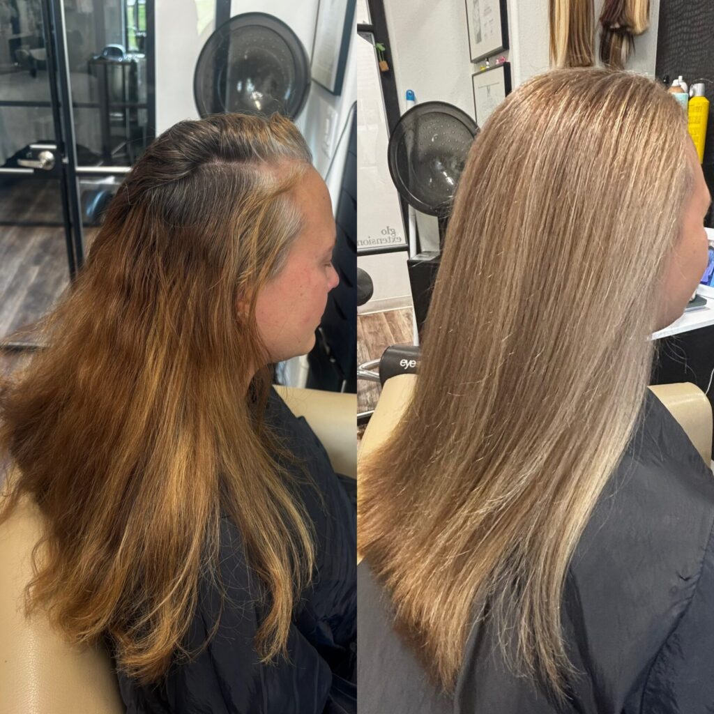 weave out technique grey hair transition